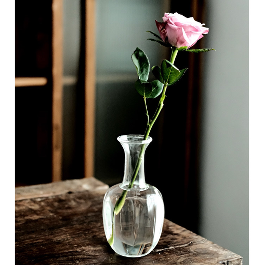 插花器玻璃花瓶中式瓜棱花器菱花瓶透明玻璃花瓶