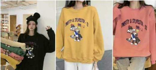 猫和小鸟加绒卫衣 商品图0