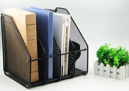 金属铁网四栏文件架铁质放文件的架子四档文件栏办公室文件夹收纳架三档文件框三联资料架桌上整理夹四格书档单格文件框黑色 商品图14