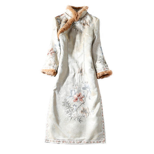 ZSM-191031浓密兔毛加绒加厚保暖中长款改良旗袍连衣裙 商品图4