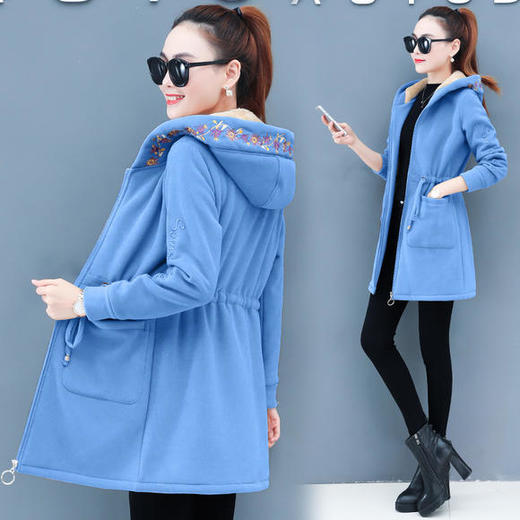 中长款加绒开衫羊羔毛外套女秋冬季加厚新款收腰显瘦连帽上衣 HT-YXL939 商品图3