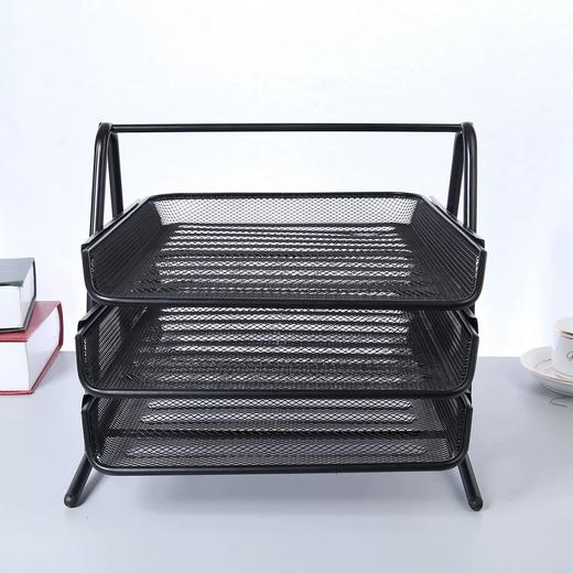 金属铁网三层文件盘文件座抽式资料架多层桌面整理架收纳盒桌上铁质托盘文件栏框资料文档置物架子黑色 商品图5