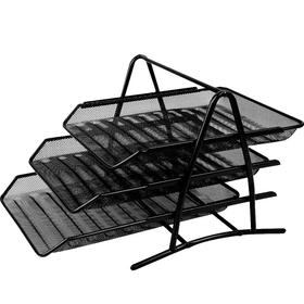 金属铁网三层文件盘文件座抽式资料架多层桌面整理架收纳盒桌上铁质托盘文件栏框资料文档置物架子黑色