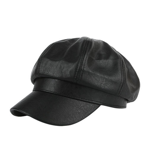 HBX-239秋冬新款韩版八角帽子男女百搭PU升级版八角帽画家帽皮帽 商品图4