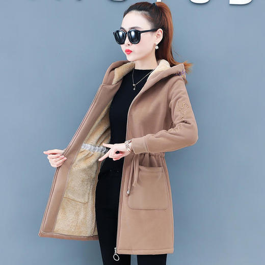 中长款加绒开衫羊羔毛外套女秋冬季加厚新款收腰显瘦连帽上衣 HT-YXL939 商品图4