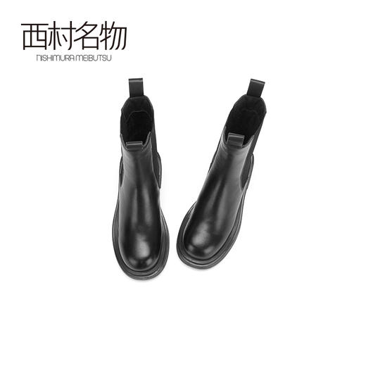 西村名物2020冬季新款烟囱靴纯色飞织牛皮革烟管靴T20DC42501 商品图2