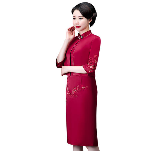 QQ-9780秋冬新两件套旗袍梅花刺绣女装套装喜宴中式礼服 商品图4
