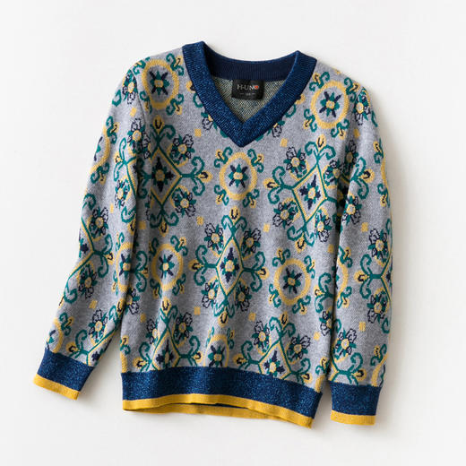 男童V领提花毛衫 商品图0