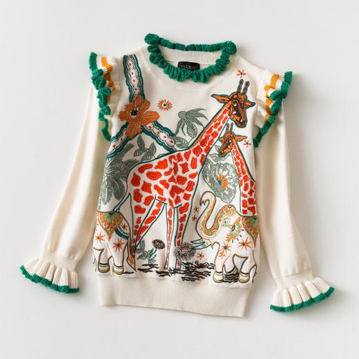 女童荷绣花毛衫 商品图0