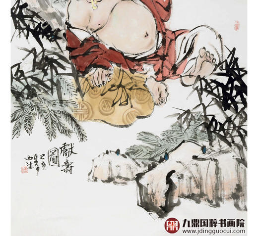 杨西沐《献寿图》68*138cm 人物竖幅作品 茶室/客厅挂画 商品图5