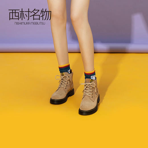 西村名物2020冬季新款卡其色黑色马丁靴女时尚复古短靴T29DS40731 商品图3