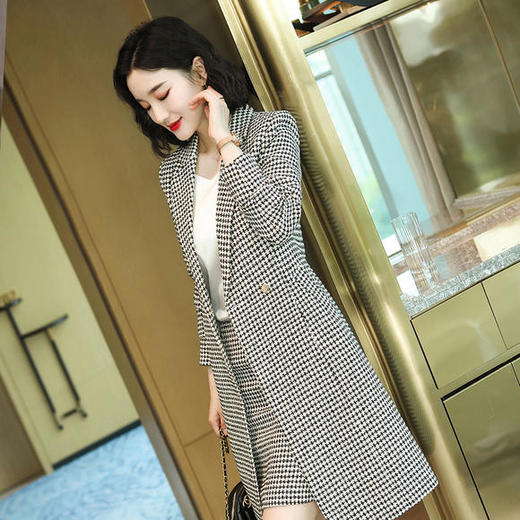 XZ-YWZ-1022长袖秋冬新款韩版中长款千鸟格毛呢外套 商品图4