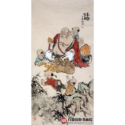 杨西沐《和气生财》68*138cm 人物竖幅作品 茶室/客厅挂画 商品图1