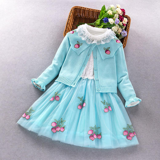 ALBL-2021秋装新款女童纯棉毛衣连衣裙两件套女孩长袖公主裙两件套 商品图0