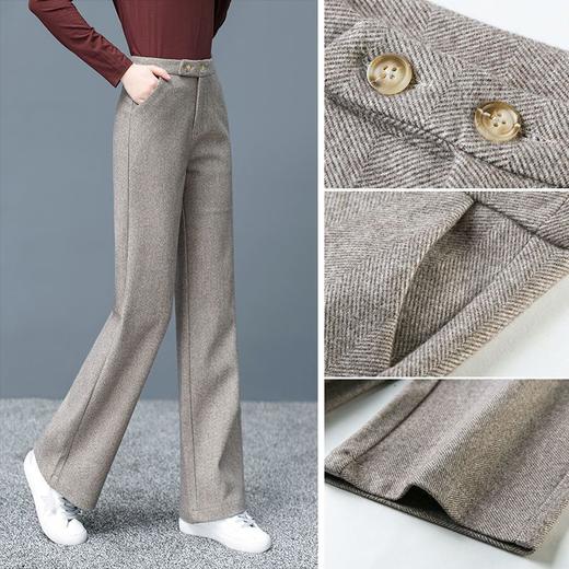 YS-人字纹毛呢阔腿裤女2020秋冬新款坠感女裤高腰垂感直筒宽松长裤 商品图0