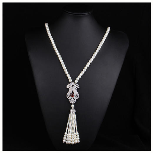 上海旗袍厂NM-Z-81244天然贝壳珠珍珠项链 郁金香微镶毛衣链 商品图4