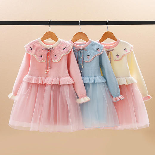 ALQ-2121洋气小香风女童毛衣裙儿童针织公主裙纱裙 商品图1