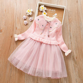 ALQ-2121洋气小香风女童毛衣裙儿童针织公主裙纱裙