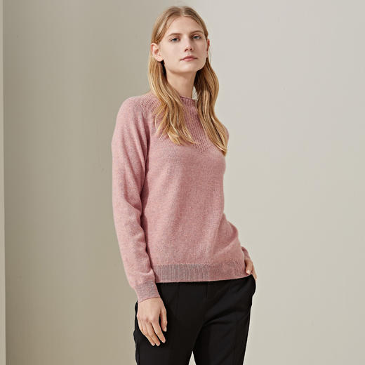 羊绒世家2020年早春新品女士半高领100%山羊绒衫时尚提花拼接毛衣 商品图3