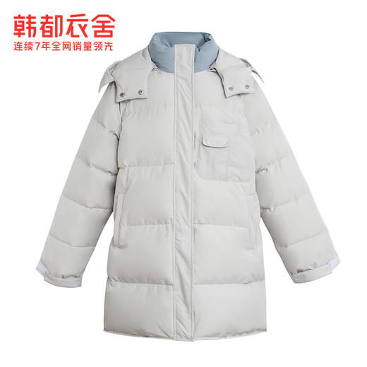 韩都衣舍2021韩版女装冬装新款撞色加厚连帽中长款羽绒服EK9158囡 商品图4