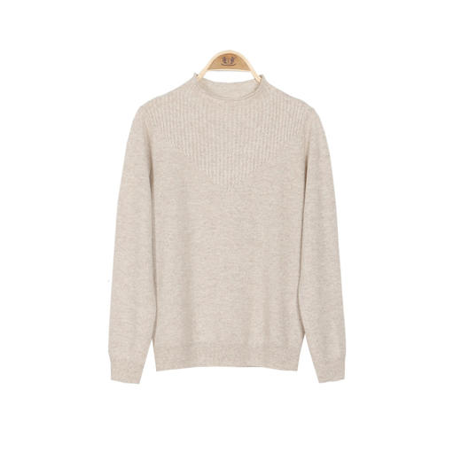 羊绒世家2020年早春新品女士半高领100%山羊绒衫时尚提花拼接毛衣 商品图10