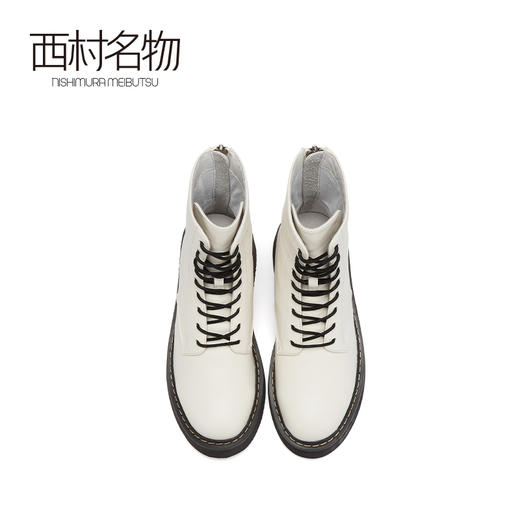 西村名物2020冬季新款马丁靴女平底牛皮革朋克风厚底短靴T20DS40341 商品图2