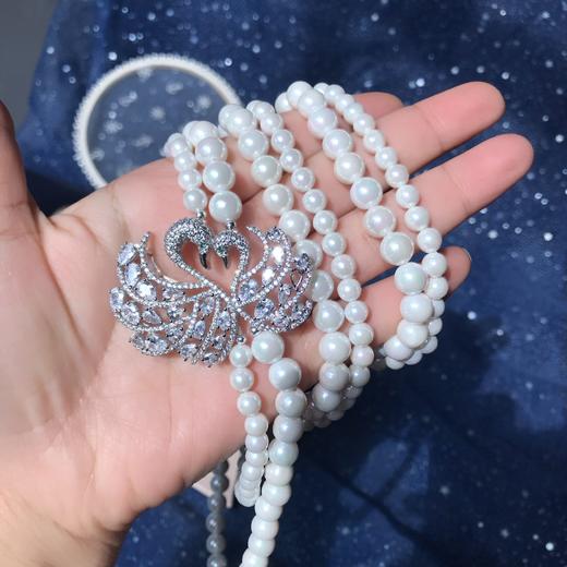 上海旗袍厂NM-MYL-2020122天然贝壳珍珠贝珠气质优雅女双层贝珠项链微镶天鹅毛衣链 商品图3