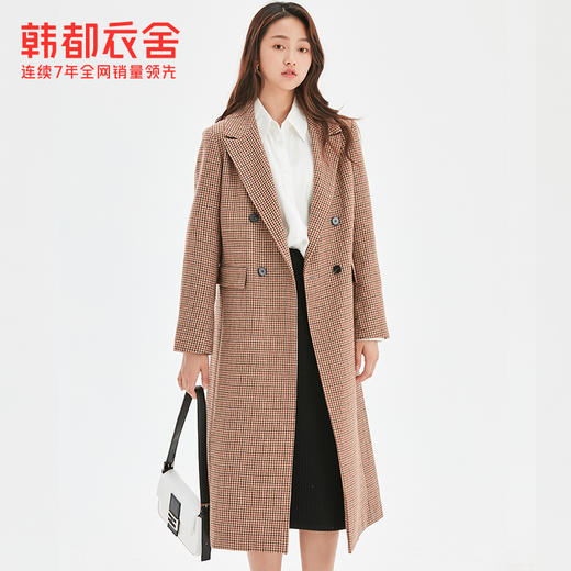 韩都衣舍2020冬装新款韩版女装通勤格纹大衣宽松毛呢外套PT9689禧 商品图0