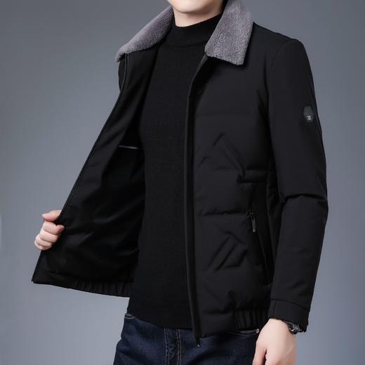 KJZY-男士潮时尚修身翻领羊羔毛领羽绒服男装保暖羽绒夹克外套 商品图0