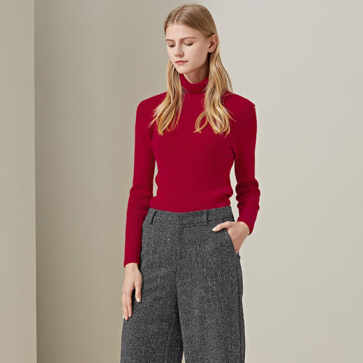 羊绒世家2020年早春新品女士高领100%山羊绒衫时尚抽条修身毛衣 商品图5