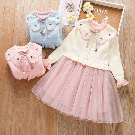 ALQ-2121洋气小香风女童毛衣裙儿童针织公主裙纱裙 商品图2