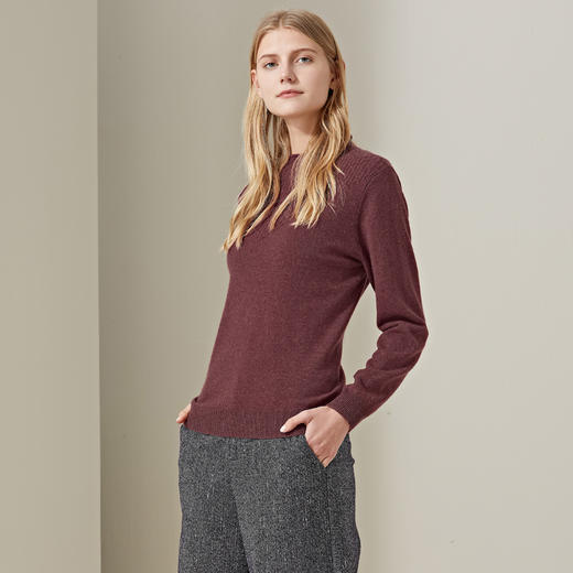 羊绒世家2020年早春新品女士半高领100%山羊绒衫时尚提花拼接毛衣 商品图2