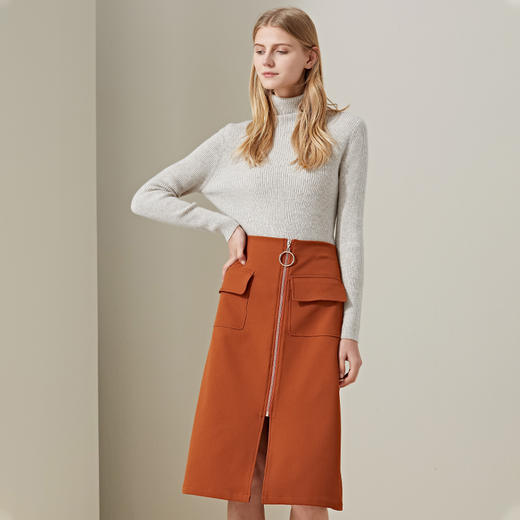 羊绒世家2020年早春新品女士高领100%山羊绒衫时尚抽条修身毛衣 商品图4