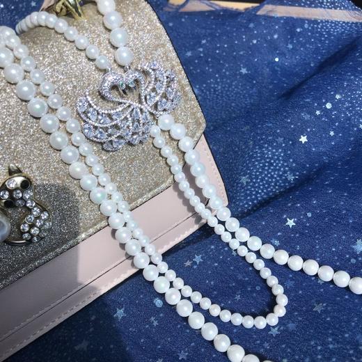 上海旗袍厂NM-MYL-2020122天然贝壳珍珠贝珠气质优雅女双层贝珠项链微镶天鹅毛衣链 商品图2