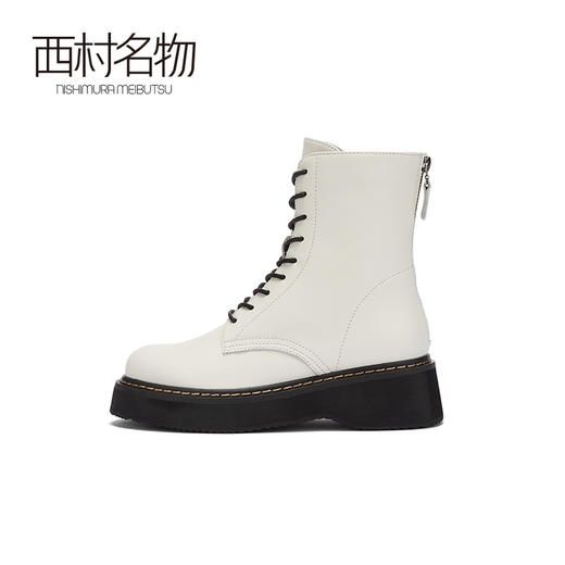 西村名物2020冬季新款马丁靴女平底牛皮革朋克风厚底短靴T20DS40341 商品图4
