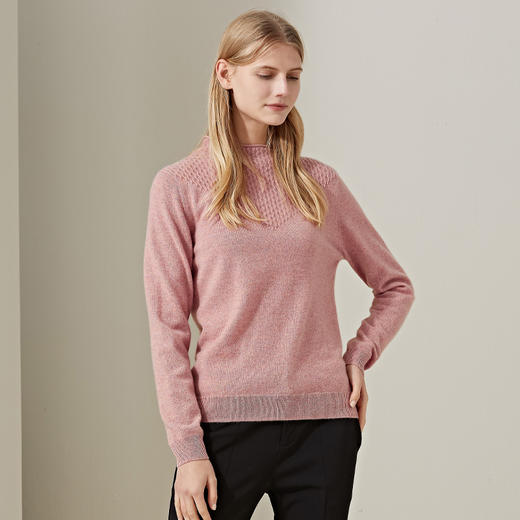 羊绒世家2020年早春新品女士半高领100%山羊绒衫时尚提花拼接毛衣 商品图1