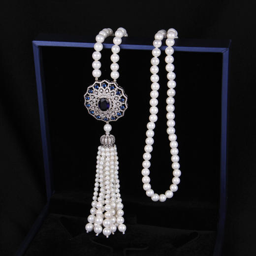 上海旗袍厂NM-MYL-2018111302欧美款天然贝壳珍珠项链长款女士珍珠毛衣链毛衣挂件微镶锆石吊坠 商品图3