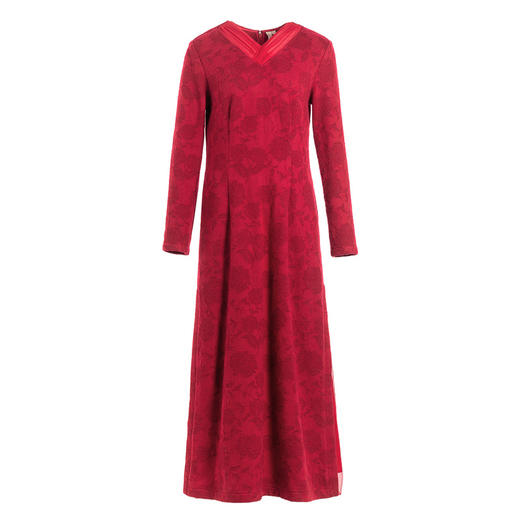 【林栖设计小店】酒红色汉服交襟V领拼真丝长袖连衣裙长裙 商品图4