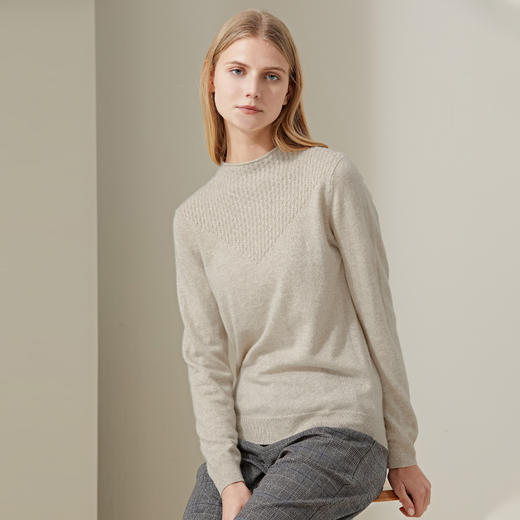 羊绒世家2020年早春新品女士半高领100%山羊绒衫时尚提花拼接毛衣 商品图4