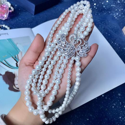 上海旗袍厂NM-MYL-2020122天然贝壳珍珠贝珠气质优雅女双层贝珠项链微镶天鹅毛衣链 商品图1