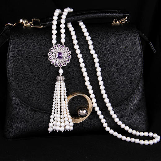 上海旗袍厂NM-MYL-2018111302欧美款天然贝壳珍珠项链长款女士珍珠毛衣链毛衣挂件微镶锆石吊坠 商品图2