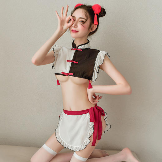 【贴身小丫鬟】情趣内衣 制服 性感 角色 镂空 后背 拼色 古典风 丫环 套装 6935 商品图0