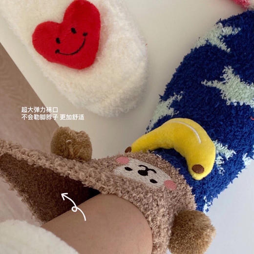 【随机发货】日系tutu地板袜珊瑚绒袜子加厚保暖中筒秋冬季加绒家居睡眠月子袜（5双） 商品图1