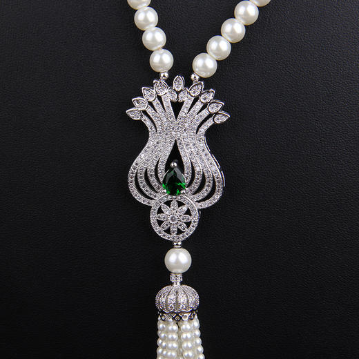 上海旗袍厂NM-Z-81244天然贝壳珠珍珠项链 郁金香微镶毛衣链 商品图2