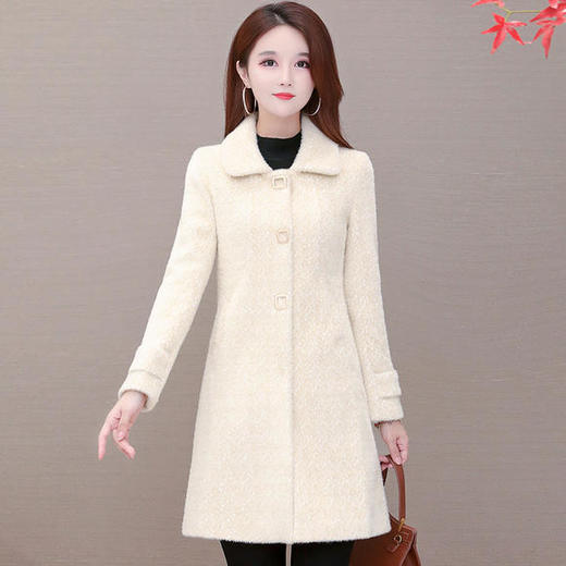 QYM-TYH-7065新款时尚优雅气质加厚中长款仿水貂绒毛呢大衣外套 商品图2