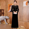 DLQ-A2647新款名媛气质修身立领长袖拼接丝绒长款礼服裙 商品缩略图0
