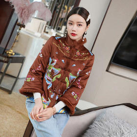 FNZD99627新款中国风优雅气质百搭立领盘扣长袖刺绣加厚外套