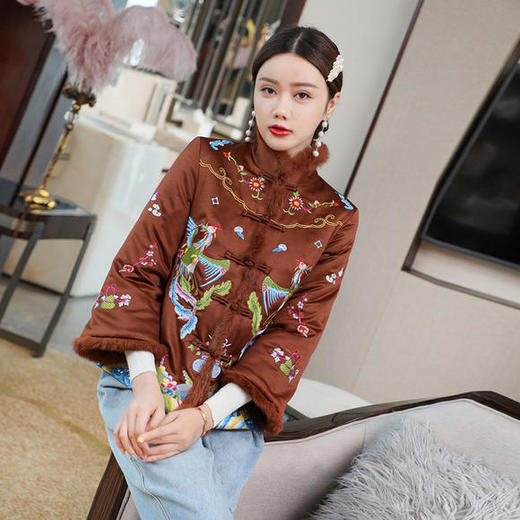 FNZD99627新款中国风优雅气质百搭立领盘扣长袖刺绣加厚外套 商品图0