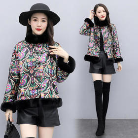 WZNH-YUMEI2081-1冬季新款时尚潮流个性印花复古盘扣棉衣外套