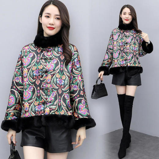 WZNH-YUMEI2081-1冬季新款时尚潮流个性印花复古盘扣棉衣外套 商品图2